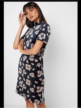 adidas Black Floral Mock Neck Mini Dress